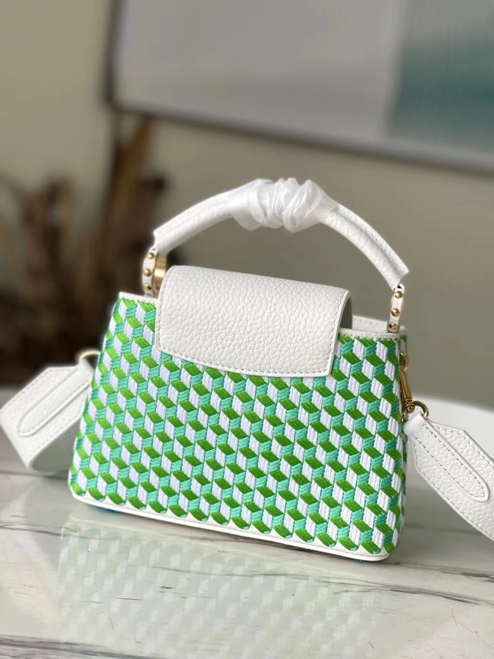 Louis Vuitton Capucines Green And White Pattern Handbags 21 cm product view 9