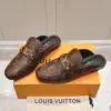 Louis Vuitton Women Brown Leather Mules — Metal-Bar Loafer Style product view 4