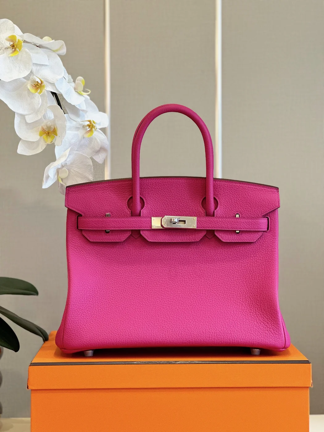 Hermès Birkin 30 Rose Shocking Taurillon Clemence Palladium Hardware Bag product view 4