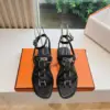 Hermès Women Black Leather Strappy Sandals — Link-Detail T-Strap product view 1