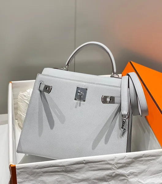 Hermès 28 Sellier in Bleu Glacier Epsom leather Bag product view 3