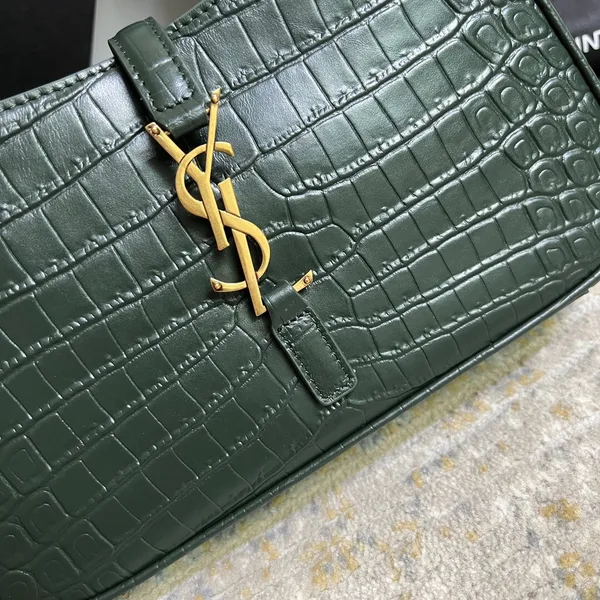 Saint Laurent Le 5 À 7 Green Crocodile-effect Leather Shoulder Bag In Dark Green product view 5