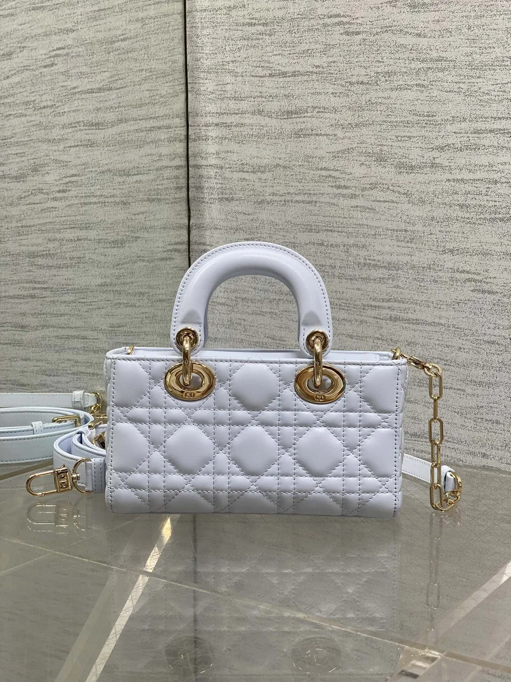 Dior Small Lady D‑Joy Bag 19 In Light Blue Gold Hardware product view 2