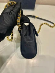 Prada Mini Quilted Flap Bag 14 In Black Re-Nylon Fabric Gold Chain product view 3