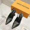 Louis Vuitton Women Black Patterned Leather Heels — Tonal Gray Pattern product view 1