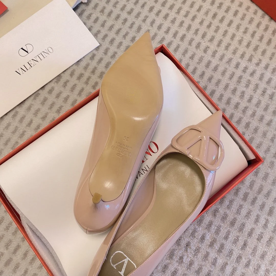 Valentino Women Beige Patent Leather Pointed Pumps product view 6