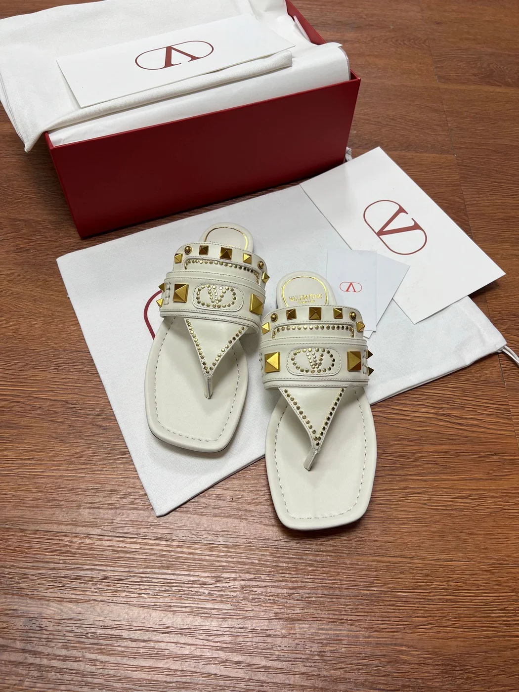 Valentino Women White Leather Studded Sandals product view 6