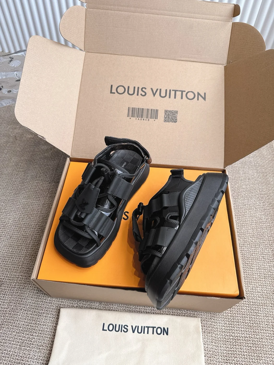 Louis Vuitton Women Black Leather Sporty Sandals product view 4