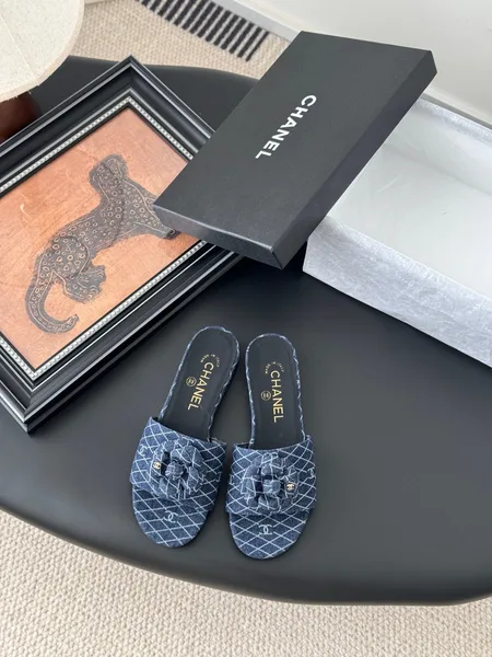 Chanel Women Blue Denim Mules Flats product photo