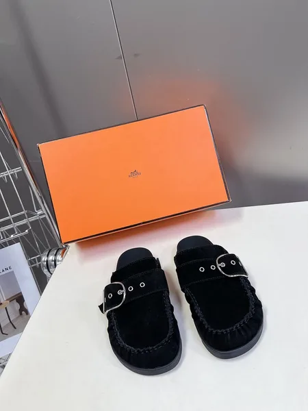 Hermès Women Black Suede Buckle Mules product photo