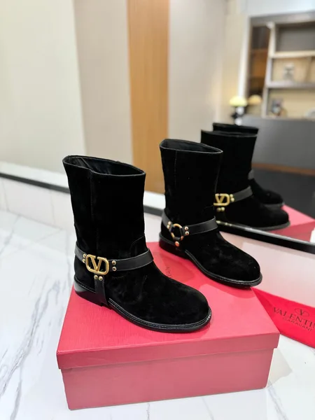 Valentino Women Black Suede Strap Boots — Ankle Height product photo