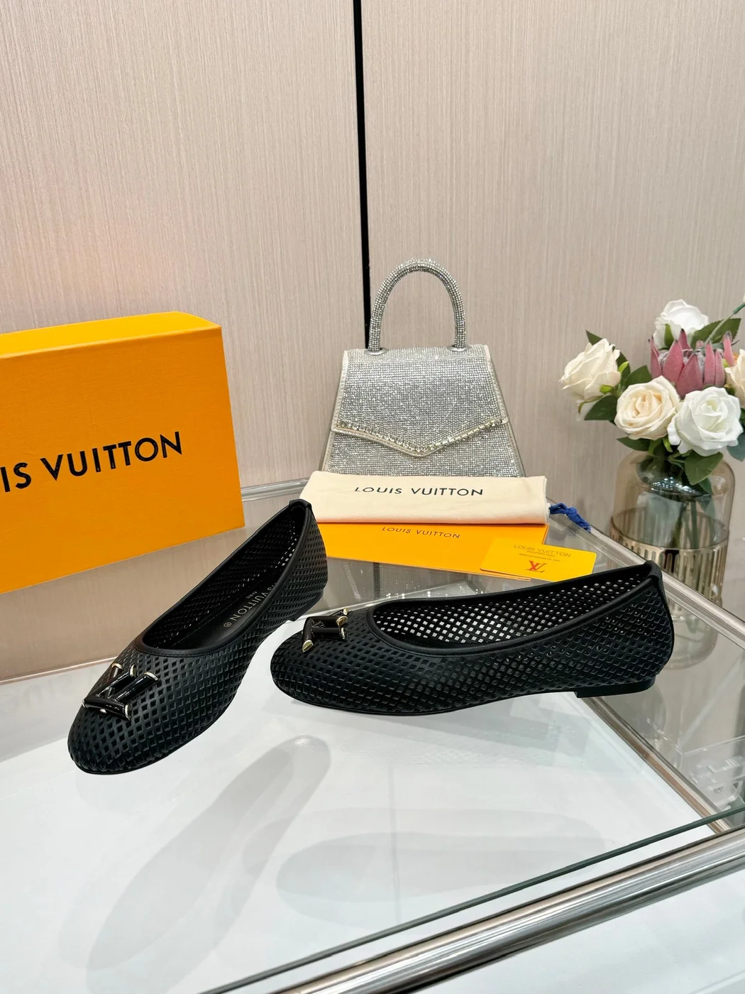 Louis Vuitton Women Black Mesh Ballet Flats product view 3