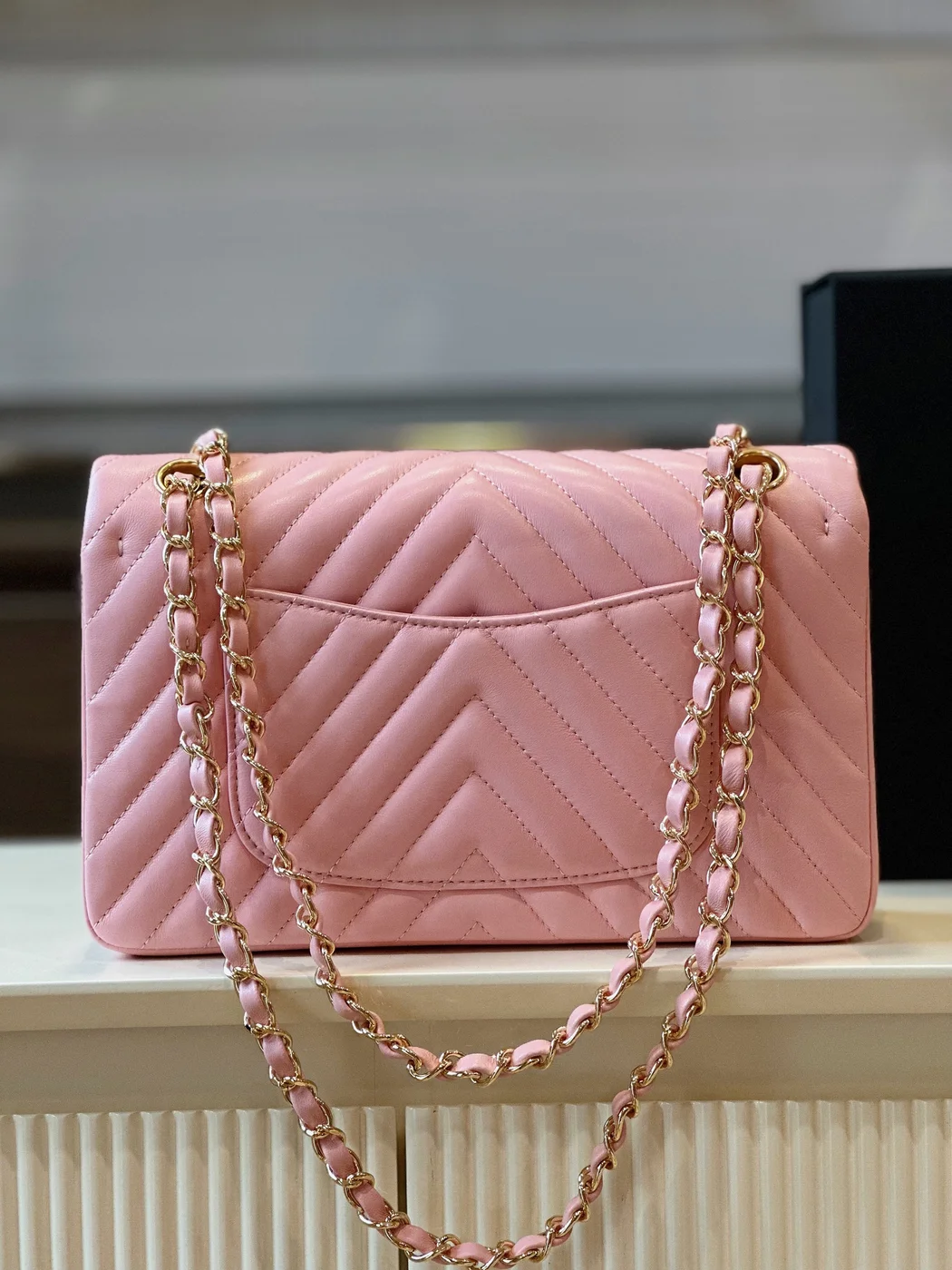 Chanel Classic Handbags V-Pattern Pink Lock Gold 23 cm product view 8