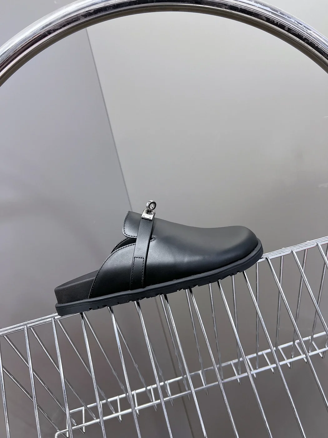 Hermès Women Black Leather Mules — Rounded Toe with Black Sole product view 2