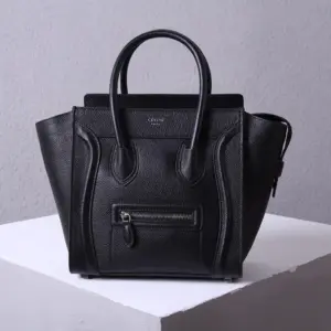 Celine Black Drummed Leather Nano Luggage Tote Bag product photo