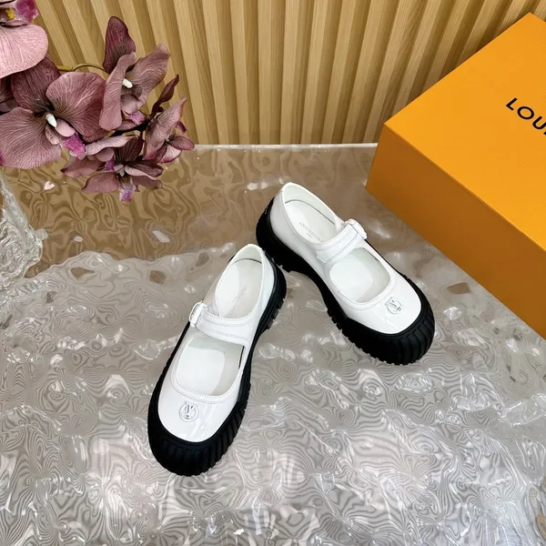 Louis Vuitton Women White Patent Leather Rubber Toe Mary Janes product photo