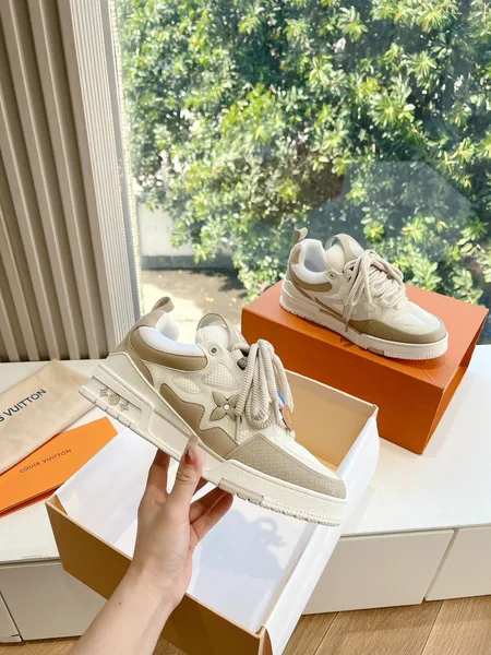 Louis Vuitton Women Beige Mesh Leather Sneakers product photo