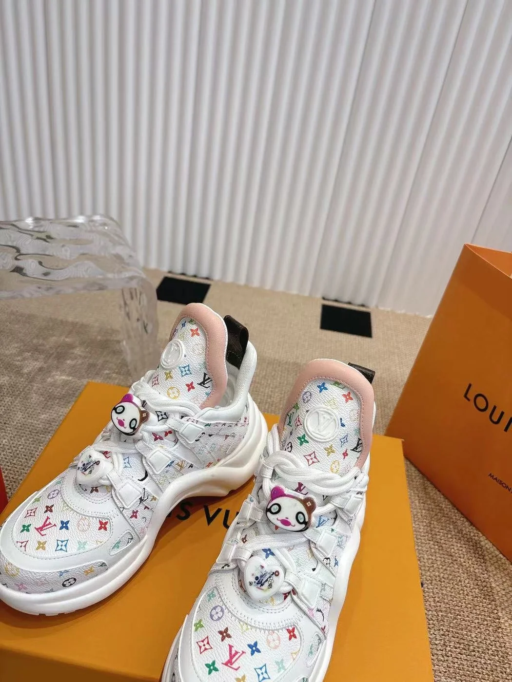 Louis Vuitton Women White Leather Multicolor Logo Sneakers product view 2