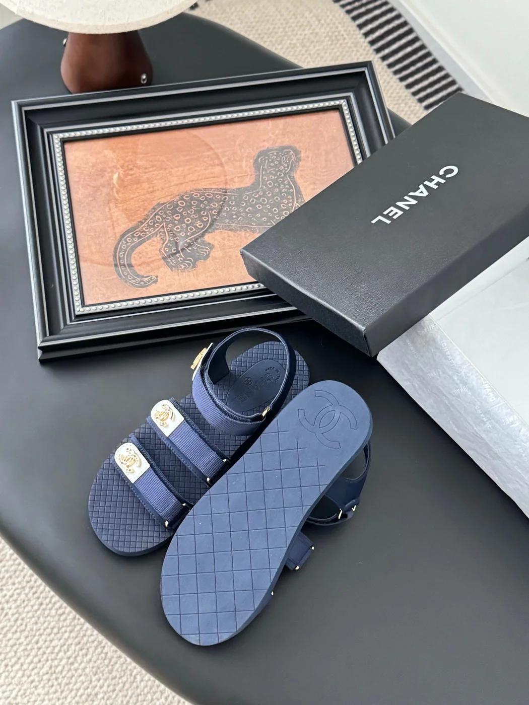 Chanel Women Navy Fabric And Rubber Sandals product view 5