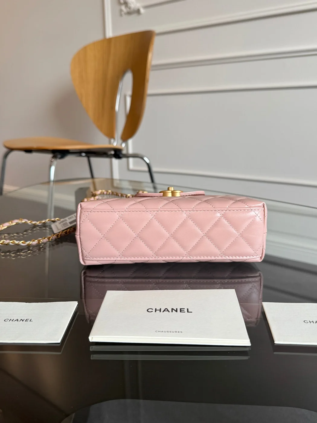 Chanel Kelly Bag 19 In Light Pink Calfskin Gold Hardware product view 4
