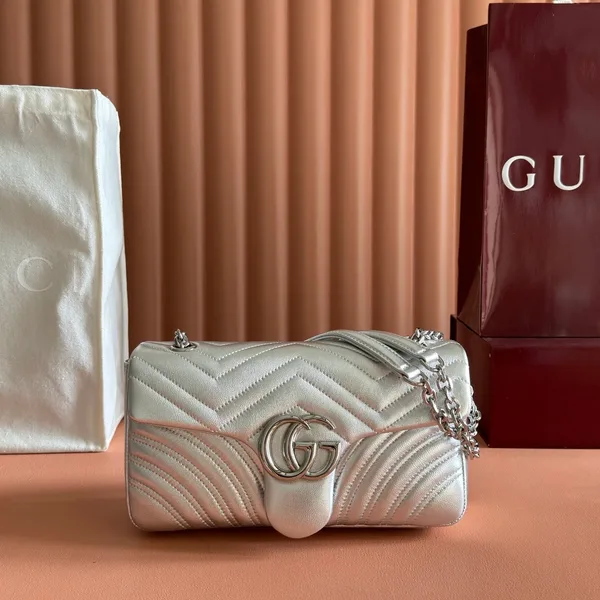 Gucci GG Marmont Bag 26 In Silver Lambskin product photo