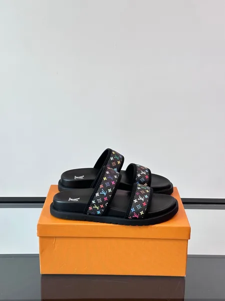 Louis Vuitton Men Black Canvas Double Strap Slides product photo