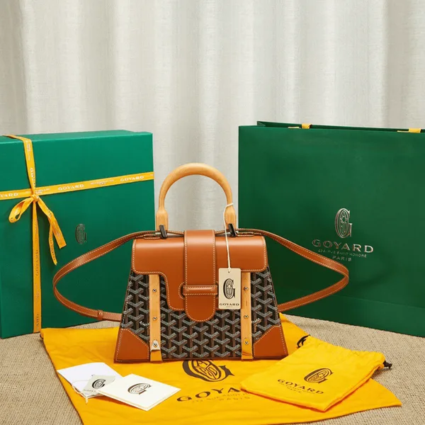 Goyard Saigon Brown Handbag With Wooden Handle 28 cm product photo