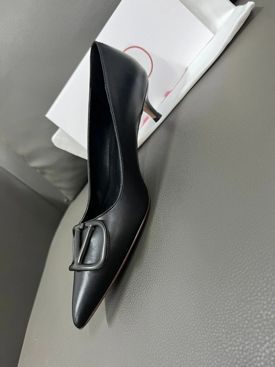 Valentino Women Black Leather Pointed Pumps product view 6