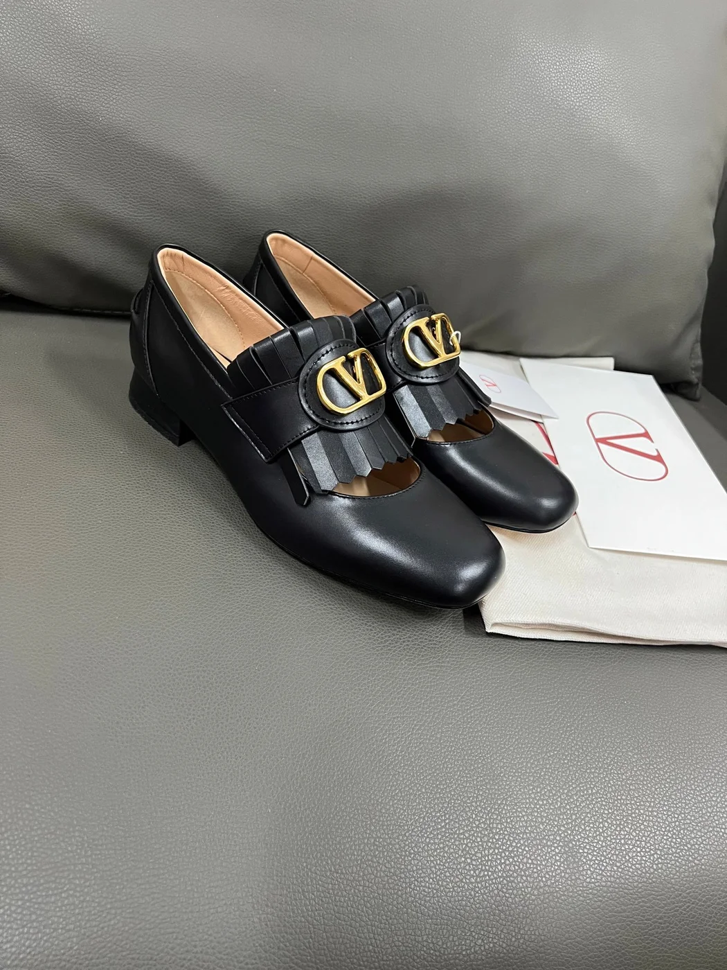 Valentino Women Black Fringe Loafers with Block Heel product view 1