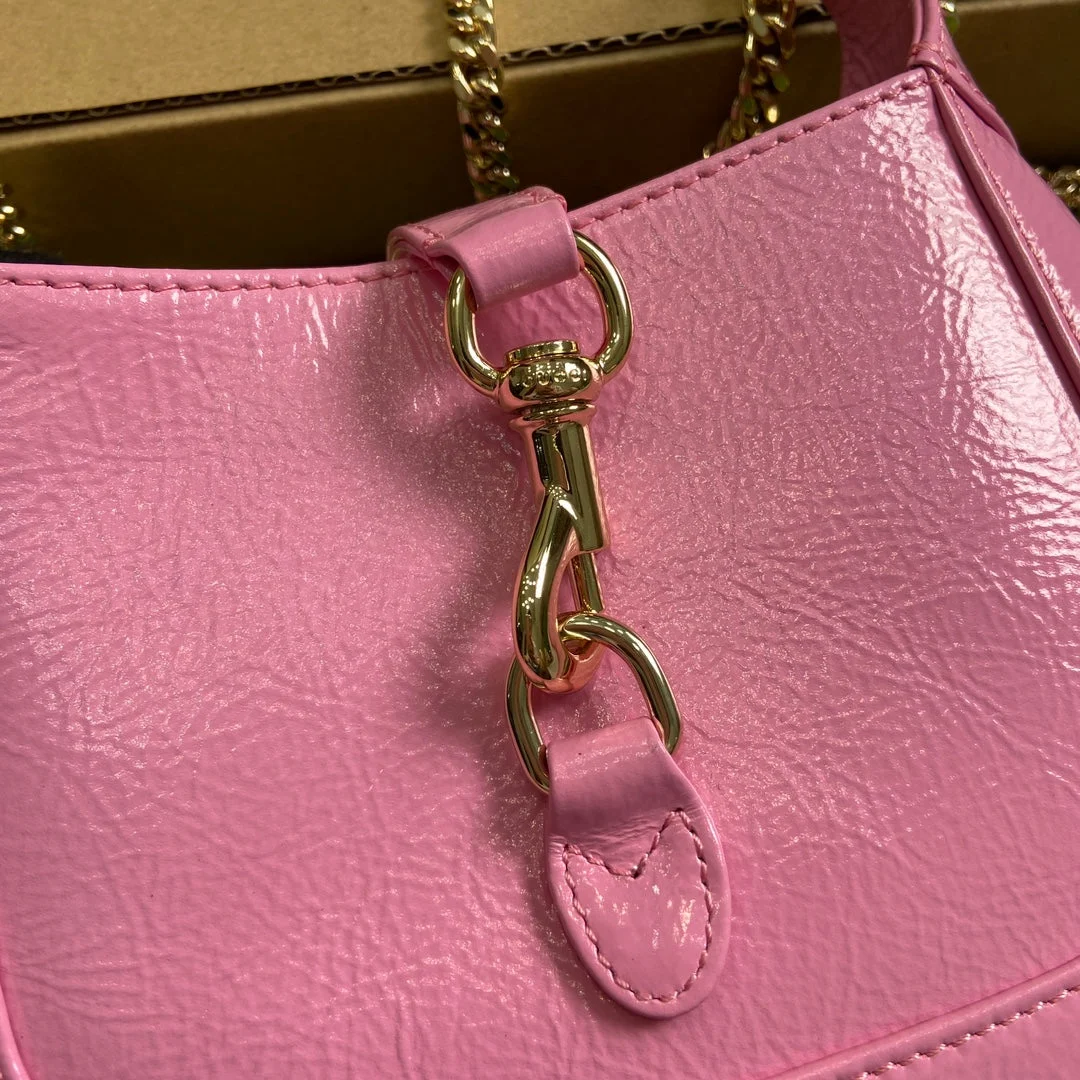 Gucci Jackie Notte Mini Bag 19 In Pink Cracked Lacquer Calfskin Gold Hardware product view 3