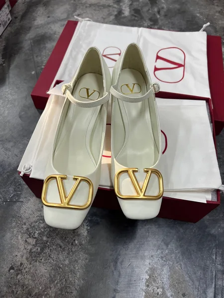 Valentino Women White Mary Jane Heels with Gold-Tone VLogo Detail product photo