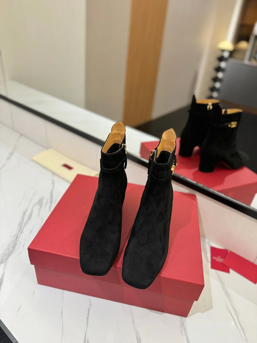 Valentino Women Black Suede Ankle Boots product view 4