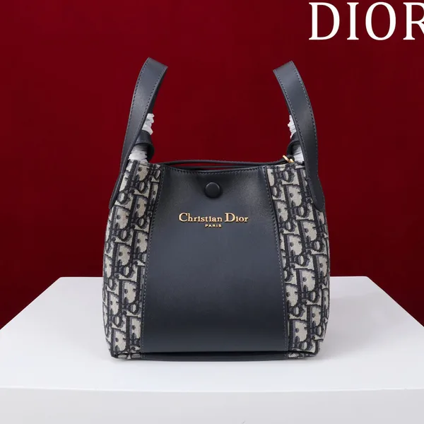 Dior Medium Signature Bucket Bag — Navy Blue Oblique Panels product photo