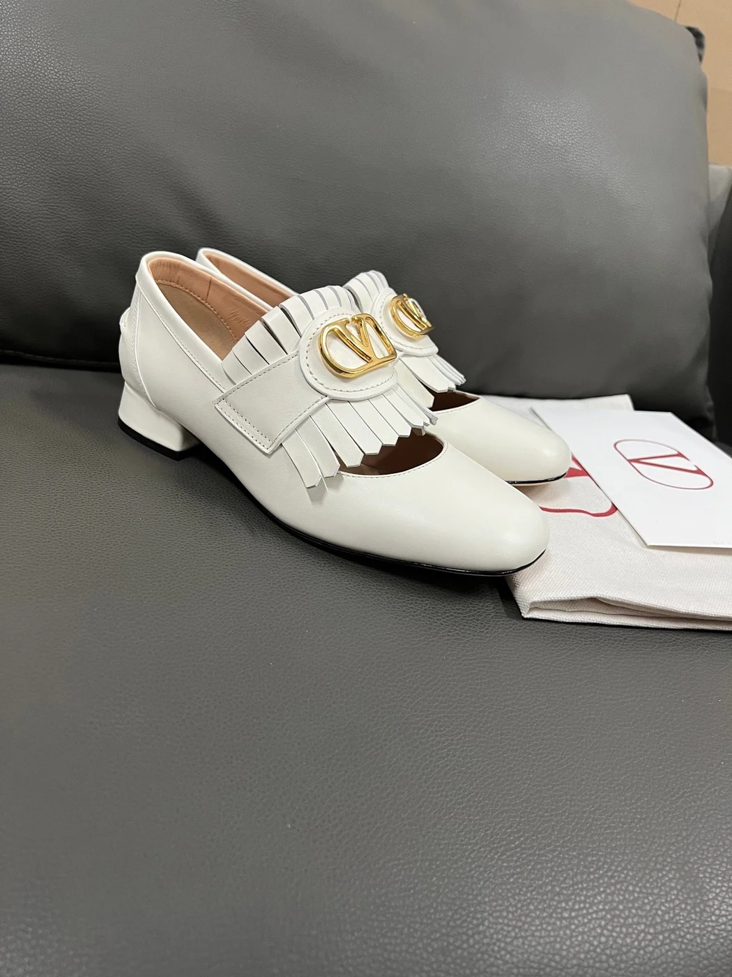 Valentino Women White Fringe Loafers with Block Heel product view 1