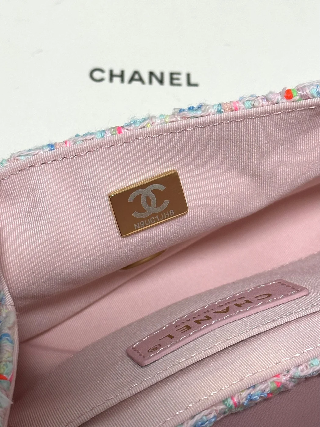 Chanel Mini Flap Bag with Top Handle Pink Tweed Bag product view 8