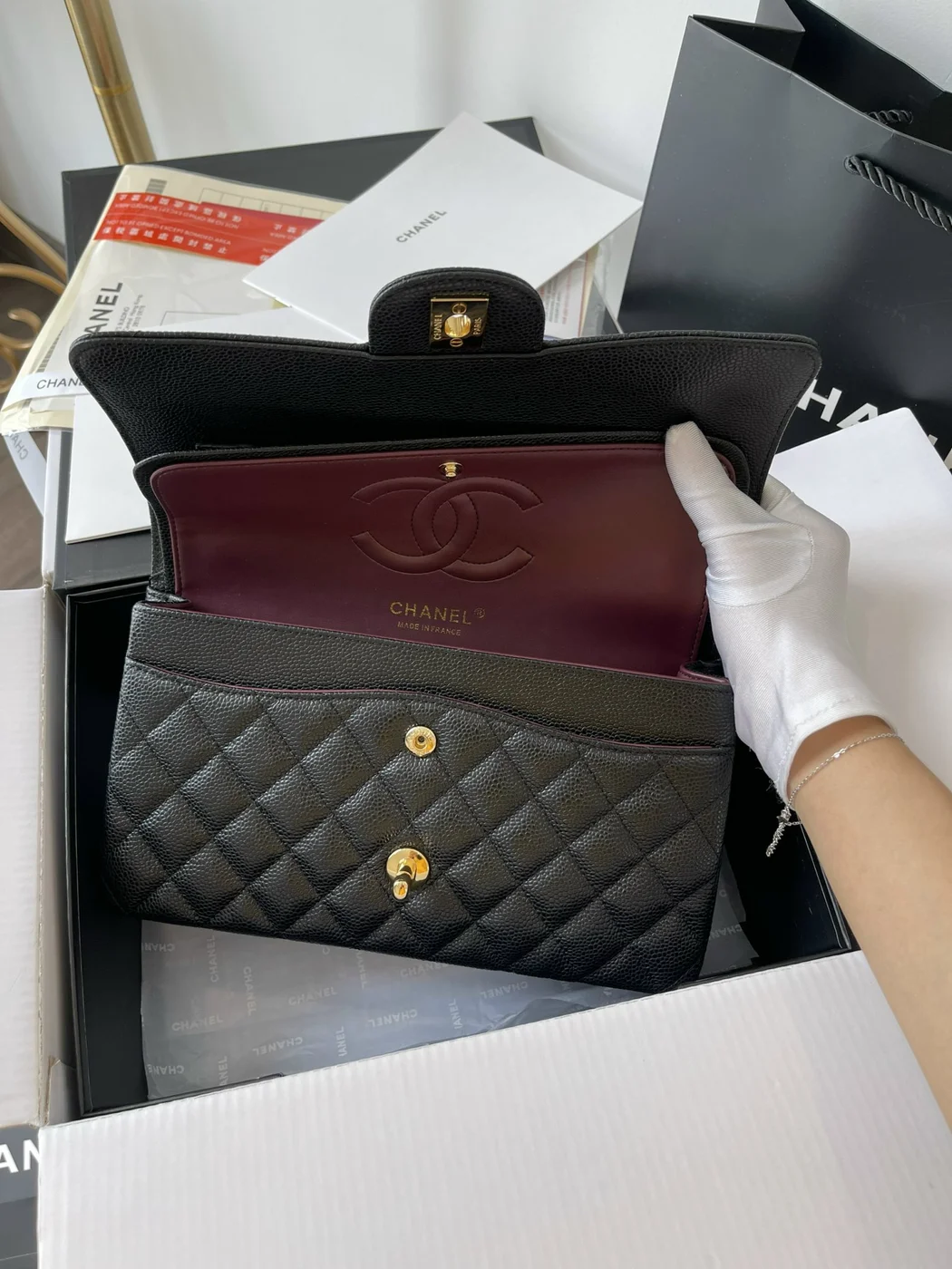Chanel Medium Classic Handbags Cowhide Black Lock Gold 25.5 cm product view 7