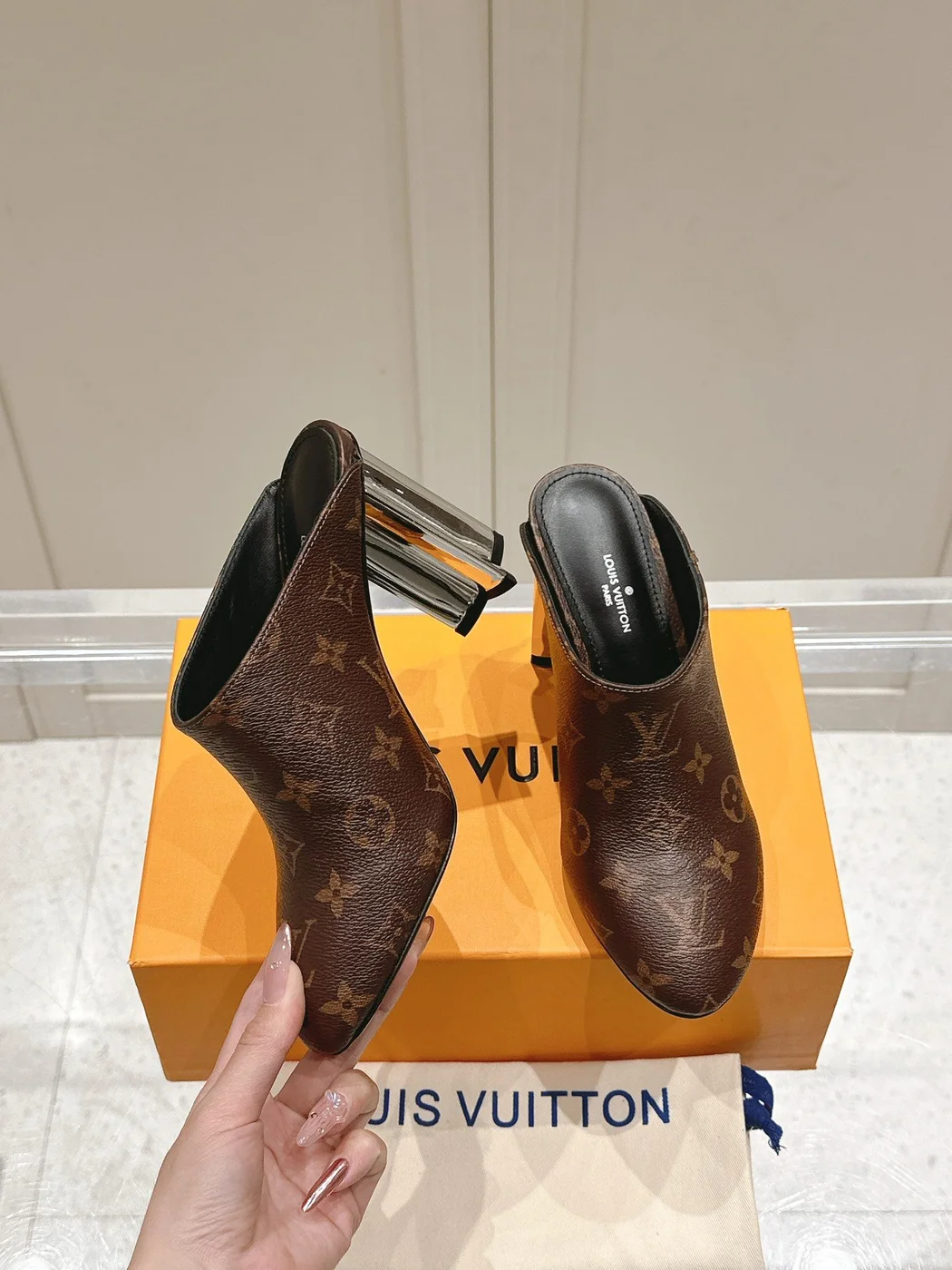 Louis Vuitton Women Brown Leather Mules — Plain Slip-On Style product view 4