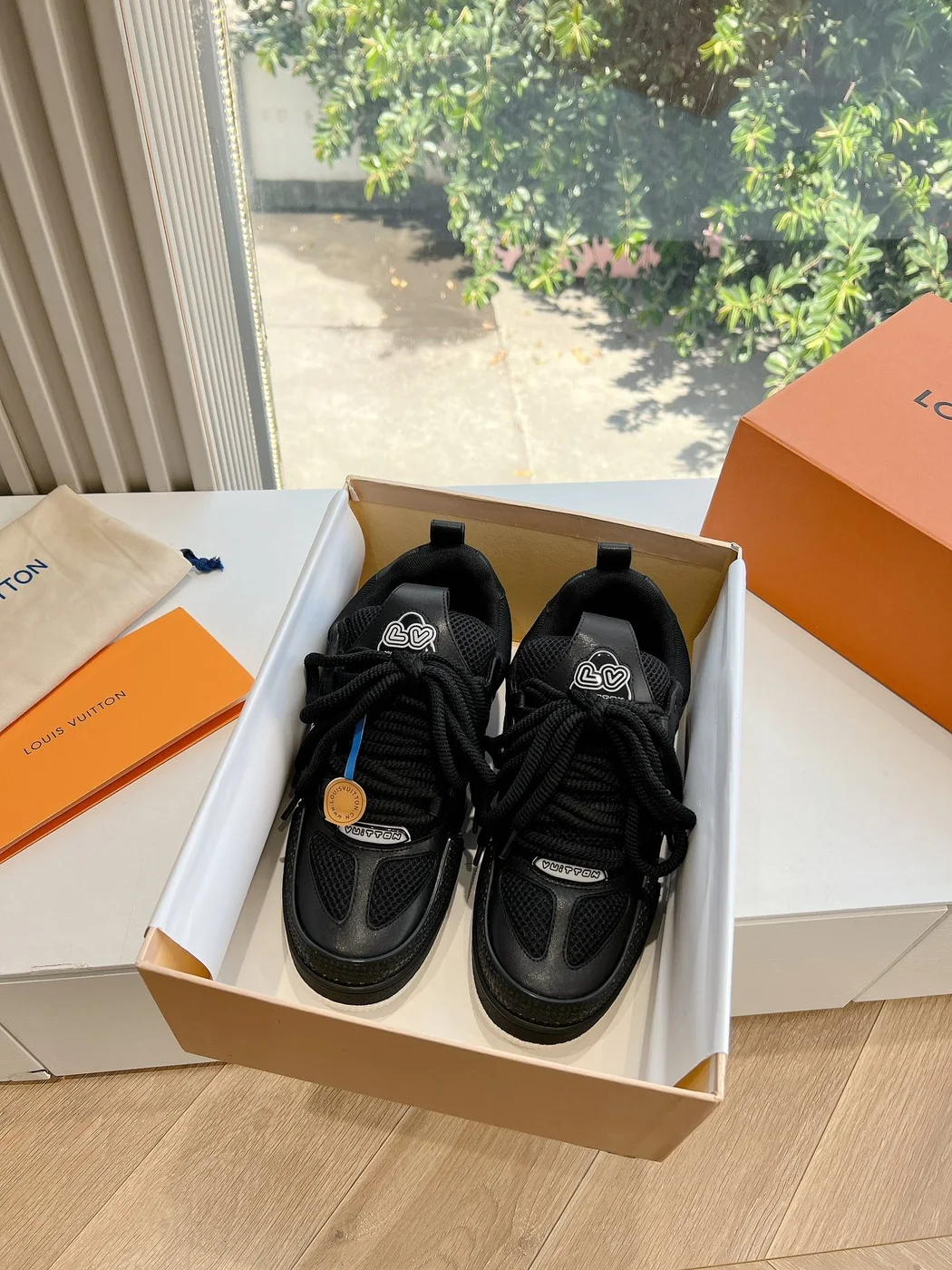 Louis Vuitton Women Black Leather Mesh Sneakers product view 3