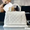 Chanel Coco Handbags Leather White With Silver Lock Woman’s 23 cm product view 2