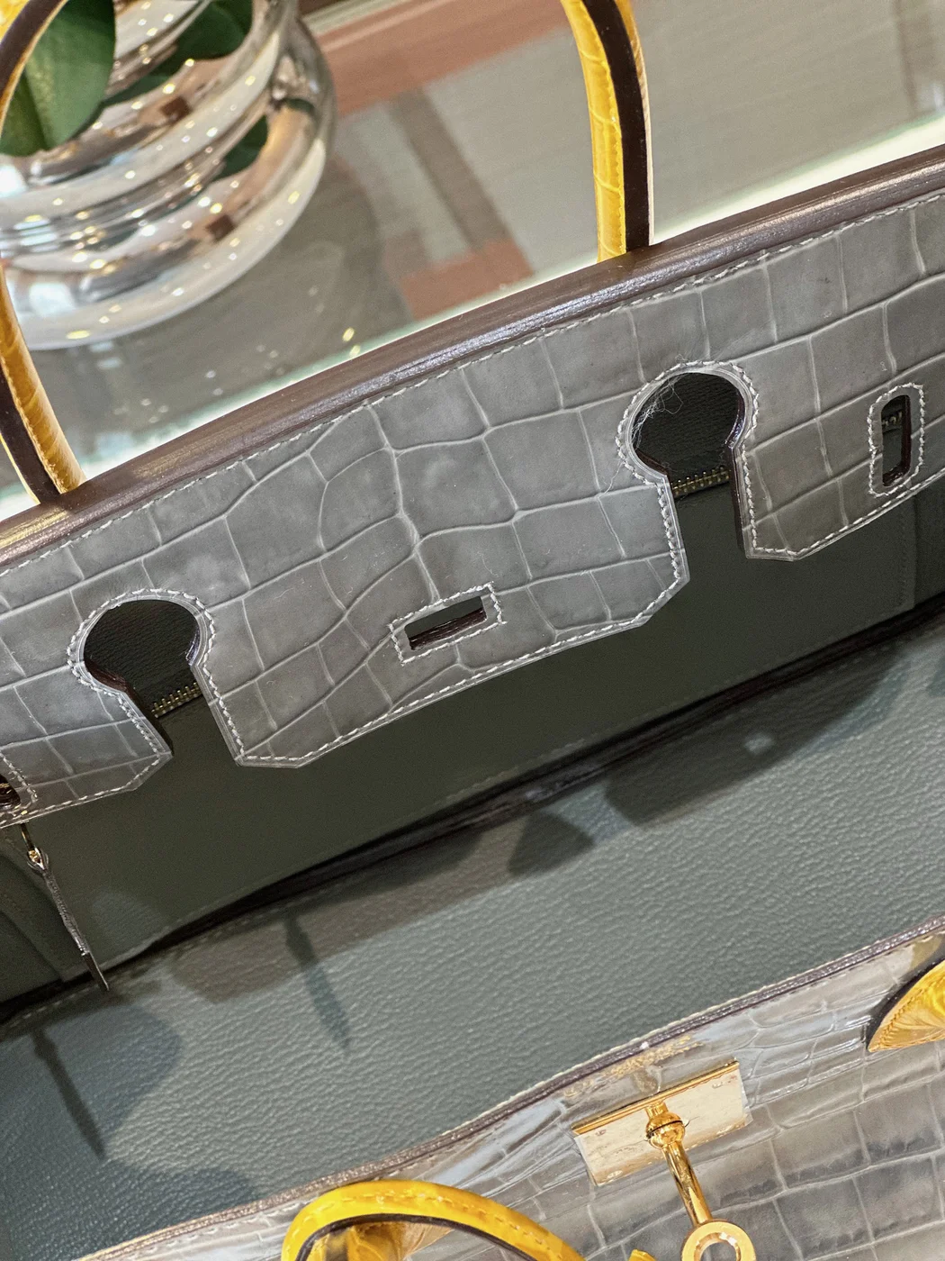 Hermès Birkin 30 Gray/Gold Crocodile Leather Gold Hardware – Custom Made Bag product view 2