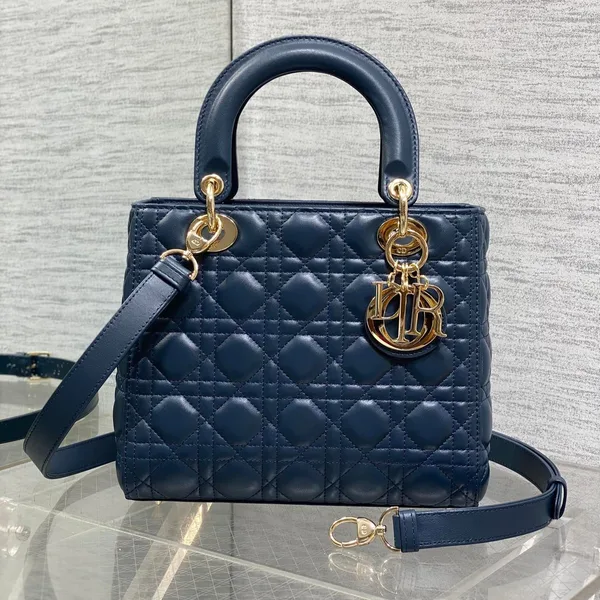 Dior Medium Lady Bag 24 In Deep Ocean Blue Gold Hardware product photo