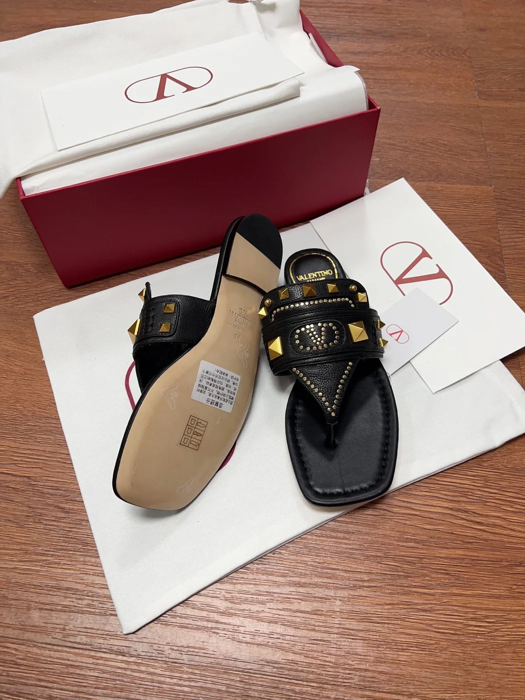 Valentino Women Black Studded Slingback Flats with Square Toe product view 6