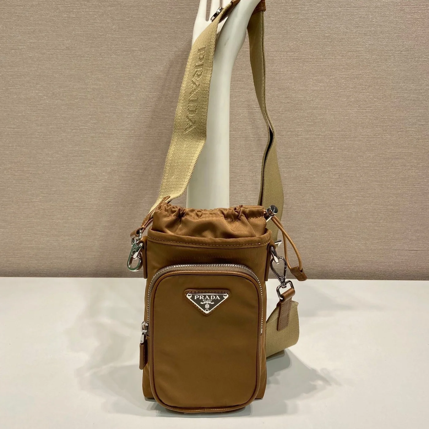 Prada Phone Bag 18 In Sepia Brown Re-Nylon product view 1