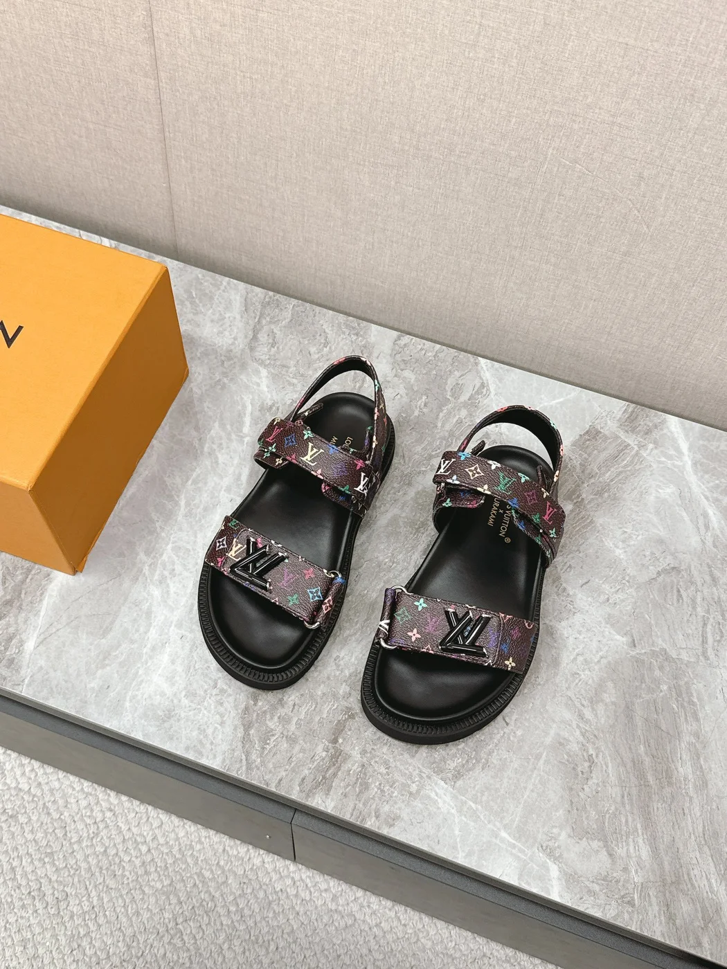 Louis Vuitton Women Multicolor Canvas Strap Black Sandals product view 4