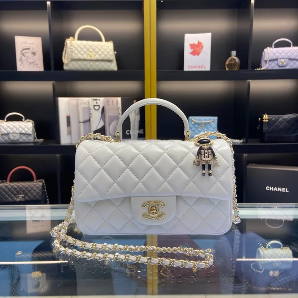 Chanel Handle Charm Handbags Lock Gold Demi White 20x12cm product photo