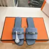 Hermès Women Blue Suede Flat Slide Sandals product view 1
