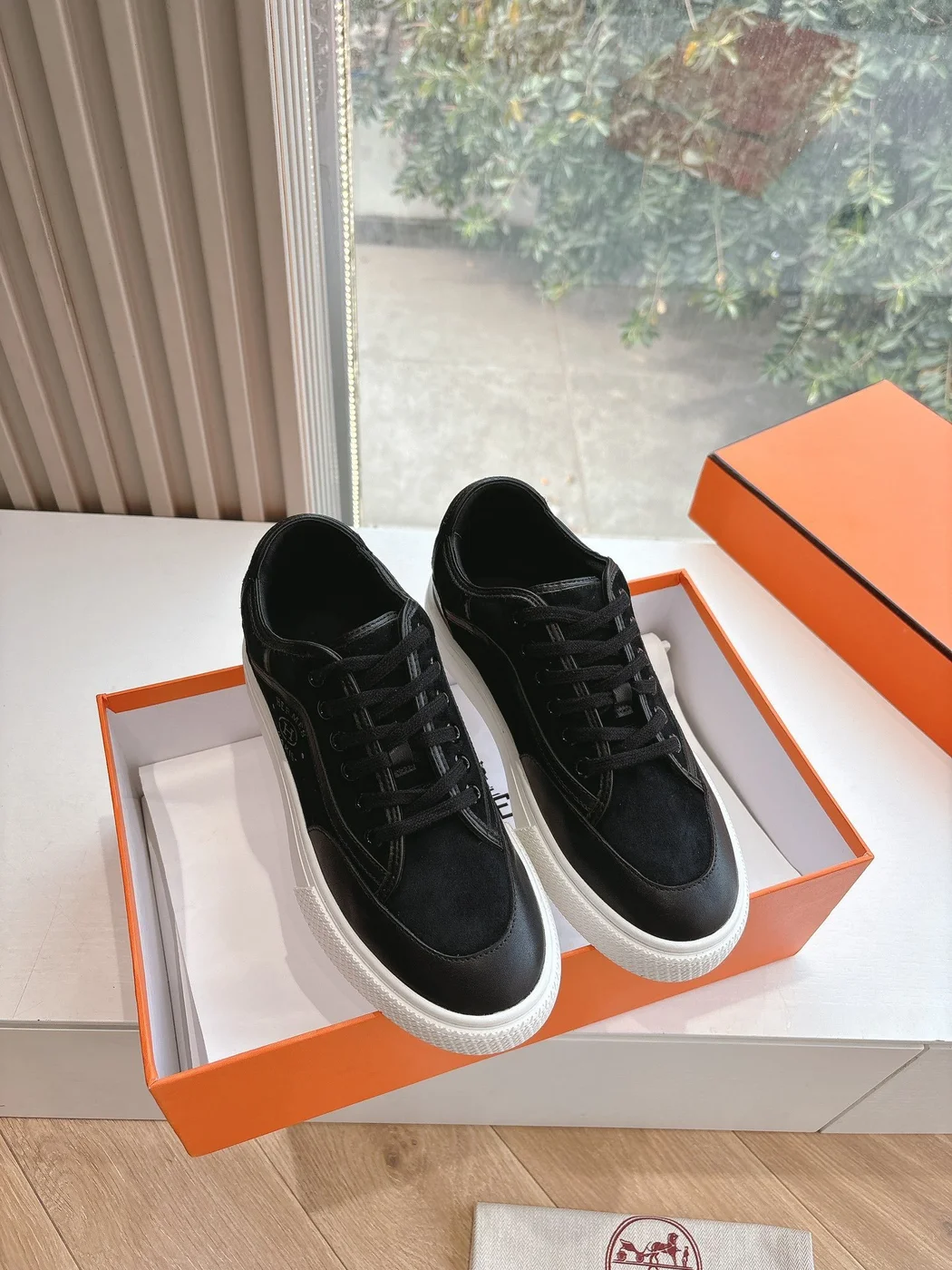 Hermès Women Black Suede Leather Sneakers product view 1