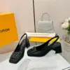Louis Vuitton Women Black Leather Slingback Heels — Square-Toe Style product view 3