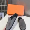 Hermès Women Gray Suede Slip-On Loafers product view 3