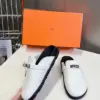 Hermès Women White Leather Mules — Rounded Toe with Black Sole product view 3